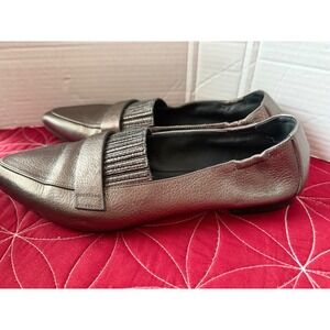 Brunello Cucinelli Metallic Pewter Leather Monili Beaded Pointed Toe Loafers 38